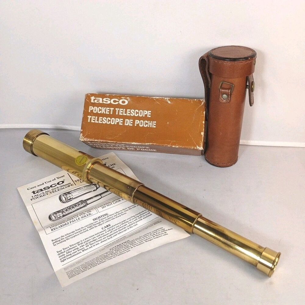 VTG Brass Tasco Power Pocket Telescope Model 4AG 25X30 mm  Brass w/Case Japan